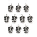 Antiqued silver Ganesh charms, ten pewter charms arranged in rows on a white background