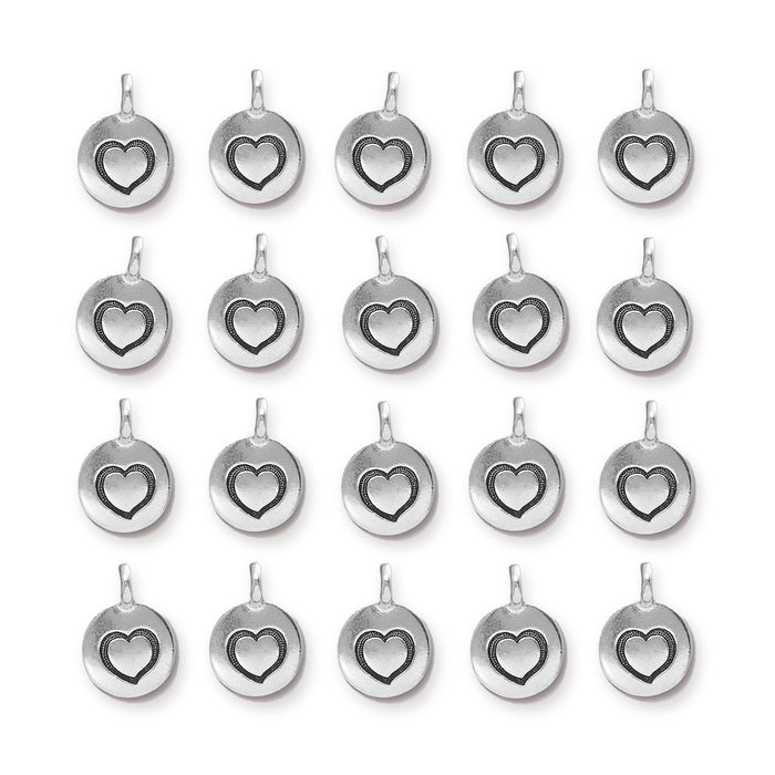 Antiqued Silver Heart Charm Set (20 Pack, 16x12mm)