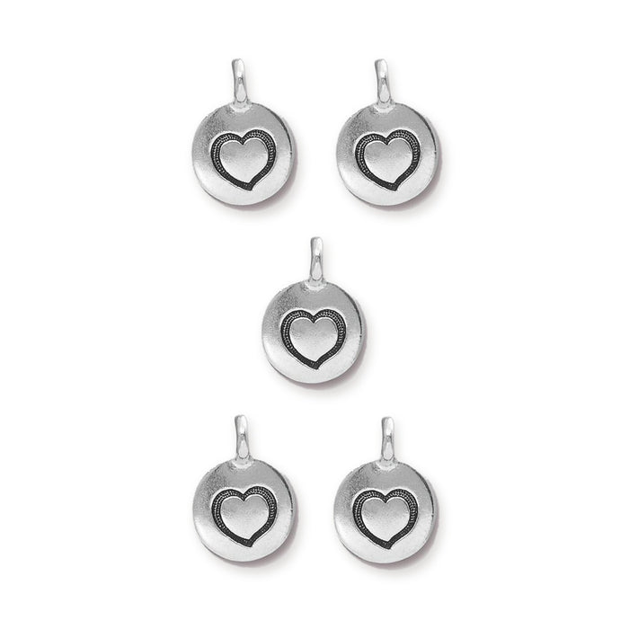 Antiqued Silver Heart Charm Set (5 Pack, 16x12mm)