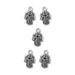 Antiqued silver hamsa hand charms, five pewter charms arranged in a group on white