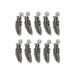 Antiqued silver feather charms, ten pewter charms arranged in two rows of five