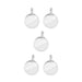 Shiny silver blank round pewter charms, five pieces arranged in a group on a white background