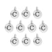 Antiqued silver letter C charms, ten round pewter charms with loops arranged in rows