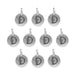Antiqued silver letter D charms, ten round pewter charms with loops arranged in rows