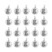 Antiqued silver letter E charms, twenty round pewter charms with loops arranged in a grid of four rows