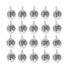 Antiqued silver letter F charms laid out in four rows of five, each round pewter charm with a loop