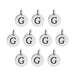 Antiqued silver letter G charms, ten round pewter charms with loops arranged in rows