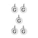 Antiqued silver letter G charms, five round pewter charms with loops arranged on white