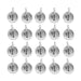 Antiqued silver letter I charms, 20 round pewter charms with loops arranged in a grid of four rows