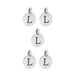 Antiqued silver letter L charms, five round pewter charms with loops arranged in a group