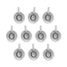 Antiqued silver letter O charms, ten round pewter charms with loops arranged in rows