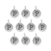 Antiqued silver letter P charms, ten round pewter charms with loops arranged in rows