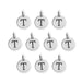 Antiqued silver letter T charms, ten round pewter charms with loops arranged in rows