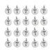 Antiqued silver letter T charms arranged in a grid of four rows with five round pewter charms each