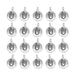 Antiqued silver letter U charms arranged in a grid of four rows of five round pewter charms with loops