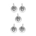 Antiqued silver letter U charms, five round pewter charms with loops arranged on a white background