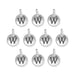 Antiqued silver letter W charms, ten round pewter charms with loops arranged in rows