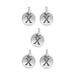 Antiqued silver letter X charms, five round pewter charms with loops arranged on white
