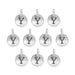 Antiqued silver letter Y charms, ten round pewter charms with loops arranged in rows