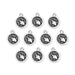 Antiqued silver Aquarius zodiac charms, ten pewter round charms with water jug and swirl design laid out in rows