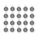 Antiqued silver Pisces zodiac charms with two fish design, 20 round pewter charms arranged in a grid