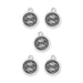 Antiqued silver Pisces zodiac charms with two fish design, five round pewter charms with loops arranged in an X