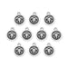 Antiqued silver Aries zodiac charms with ram head design, ten charms laid out in rows