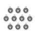 Antiqued silver Taurus zodiac charms with bull face design, ten pewter charms arranged in rows