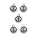 Antiqued silver Gemini zodiac charms, five round pewter charms with twin profile faces and top loops