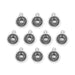 Antiqued silver Cancer zodiac charms with crab design, ten round pewter charms arranged in rows
