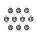 Antiqued silver Sagittarius zodiac charms, ten round pewter charms with an archer design laid out in rows