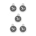 Antiqued silver Capricorn zodiac charms, five round pewter charms with sea-goat design on a white background
