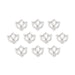 Antiqued silver open lotus charms, ten laid out in rows, each with a small loop at the base