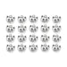 Antiqued silver whiskers cat face charms arranged in four rows of five on a white background