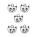 Antiqued silver whiskers cat face charms, five pewter charms arranged on a white background