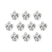 Antiqued silver dog face charms, ten pewter charms with loops arranged in rows on a white background