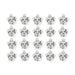 Antiqued silver dog face charms, 20 pewter charms arranged in four rows of five on white