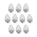 Ten antiqued silver lotus petal charms in rows, each teardrop with an engraved lotus and a hanging hole