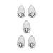 Antiqued silver lotus petal charms, five teardrop pewter pieces arranged in a group