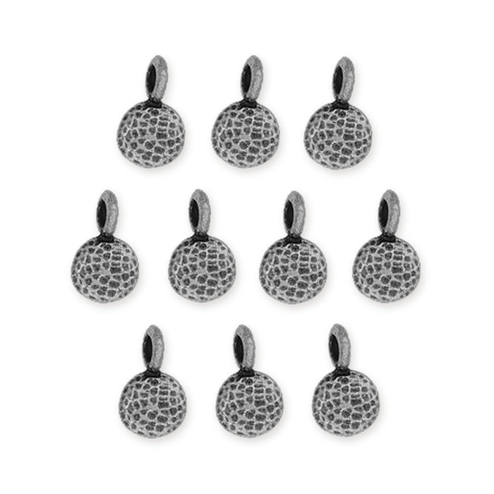 Antiqued pewter full moon charms, ten hammered round charms with loops arranged in rows