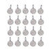 Shiny silver full moon charms with hammered texture and loops, arranged in four rows of five