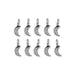 Antiqued pewter crescent moon charms with hammered texture and top loops, arranged in two rows of five