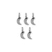 Antiqued pewter crescent moon charms, five hammered-texture charms with loops arranged in two rows