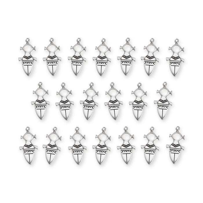 Antiqued silver Tuareg motif pendants arranged in three rows, showing the front of each zinc alloy charm