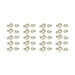 Antiqued brass hammered hook and eye clasp sets laid out in four columns of five hooks with matching eyes