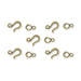 Antiqued brass hammered hook and eye clasp sets, five hooks and five eyes laid out on white