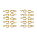 24K gold plated beaded hook and eye clasp sets, ten hooks and ten eyes laid out in rows on white