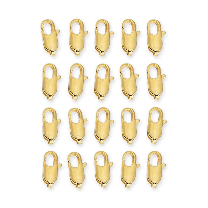 24K gold plated brass lobster clasps, 12mm, arranged in four rows of five
