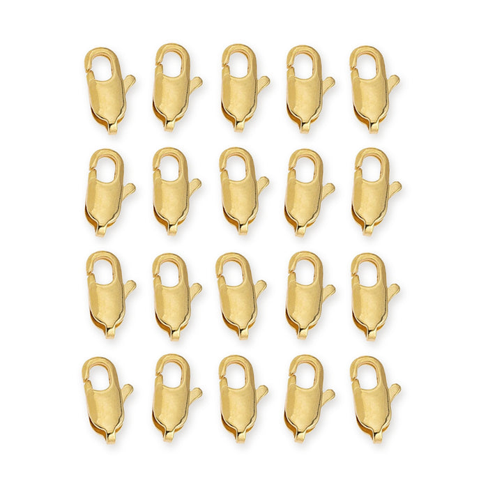 24K gold plated brass lobster clasps, 14mm, arranged in four rows of five