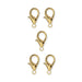 24K gold plated zinc alloy lobster clasps, five clasps arranged on a white background